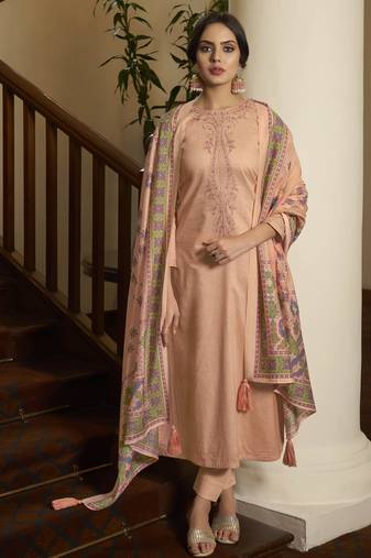 Peach color cambric cotton fabric beautiful ceremonial salwar kameez for graceful looks