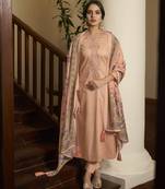 Peach color cambric cotton fabric beautiful ceremonial salwar kameez for graceful looks