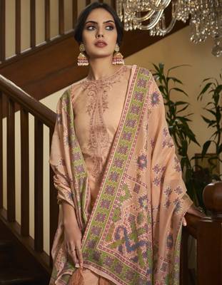 Peach color cambric cotton fabric beautiful ceremonial salwar kameez for graceful looks 2