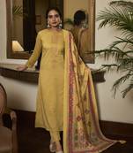 Yellow color cambric cotton fabric beautiful ceremonial salwar kameez for graceful looks