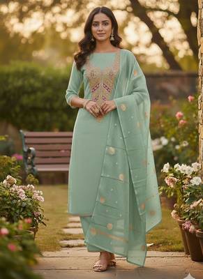 Green color beautiful kasha simmer jacquard trending and stylish partywear suit for girls 1