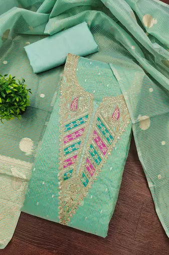 Green color beautiful kasha simmer jacquard trending and stylish partywear suit for girls