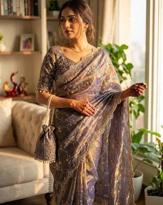 grey sequin embroidery in mono banglori chiffon saree 1
