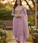 Lavender color beautiful kasha simmer jacquard trending and stylish partywear suit for girls