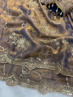 grey sequin embroidery in mono banglori chiffon saree 3