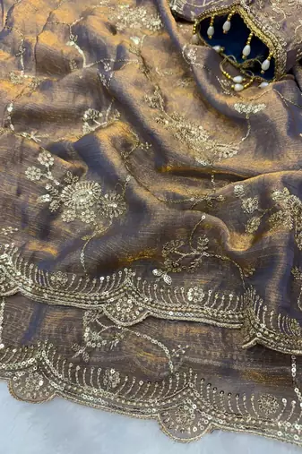 grey sequin embroidery in mono banglori chiffon saree