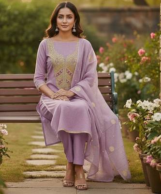 Lavender color beautiful kasha simmer jacquard trending and stylish partywear suit for girls 2