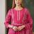 Women's pink rayon printed straight kurta set with dupatta