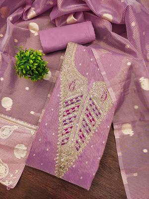Lavender color beautiful kasha simmer jacquard trending and stylish partywear suit for girls 3