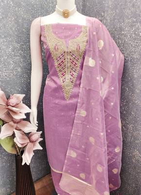 Lavender color beautiful kasha simmer jacquard trending and stylish partywear suit for girls 4