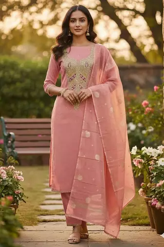 Pink color beautiful kasha simmer jacquard trending and stylish partywear suit for girls