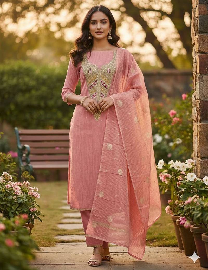 Pink color beautiful kasha simmer jacquard trending and stylish partywear suit for girls