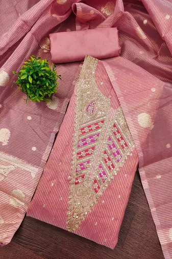 Pink color beautiful kasha simmer jacquard trending and stylish partywear suit for girls
