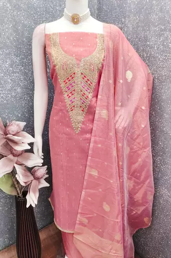 Pink color beautiful kasha simmer jacquard trending and stylish partywear suit for girls
