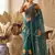 Teal Color digital prints flower and hand cutdana work Silk Blend Saree