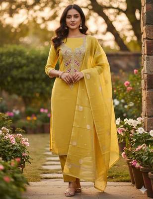 Yellow color beautiful kasha simmer jacquard trending and stylish partywear suit for girls 1