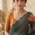 Teal Color digital prints flower and hand cutdana work Silk Blend Saree