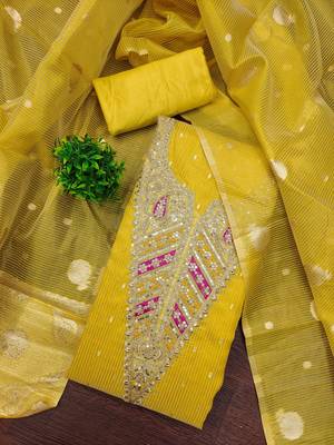 Yellow color beautiful kasha simmer jacquard trending and stylish partywear suit for girls 3