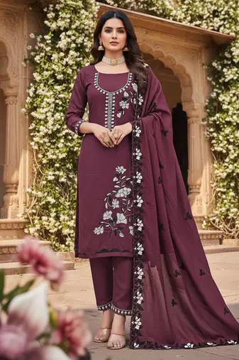 Brown color star georgette fabric embroiderd salwar kameez