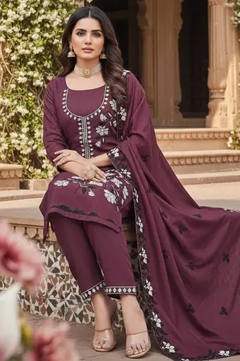 Brown color star georgette fabric embroiderd salwar kameez