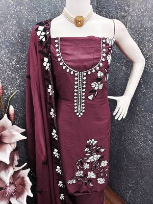Brown color star georgette fabric embroiderd salwar kameez 4