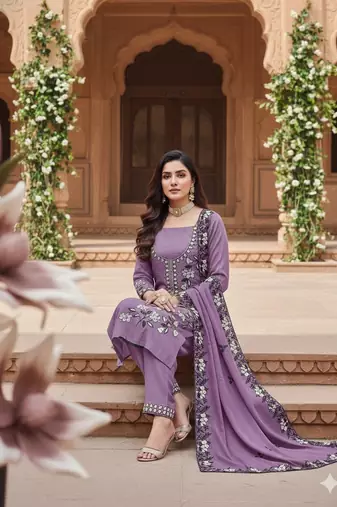 Lavender color star georgette fabric embroiderd salwar kameez