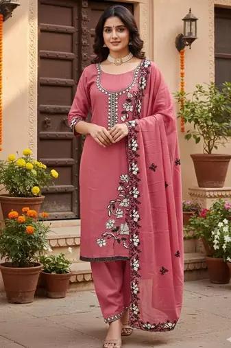 Pink color star georgette fabric embroiderd salwar kameez