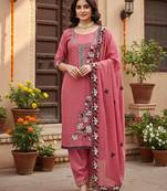 Pink color star georgette fabric embroiderd salwar kameez