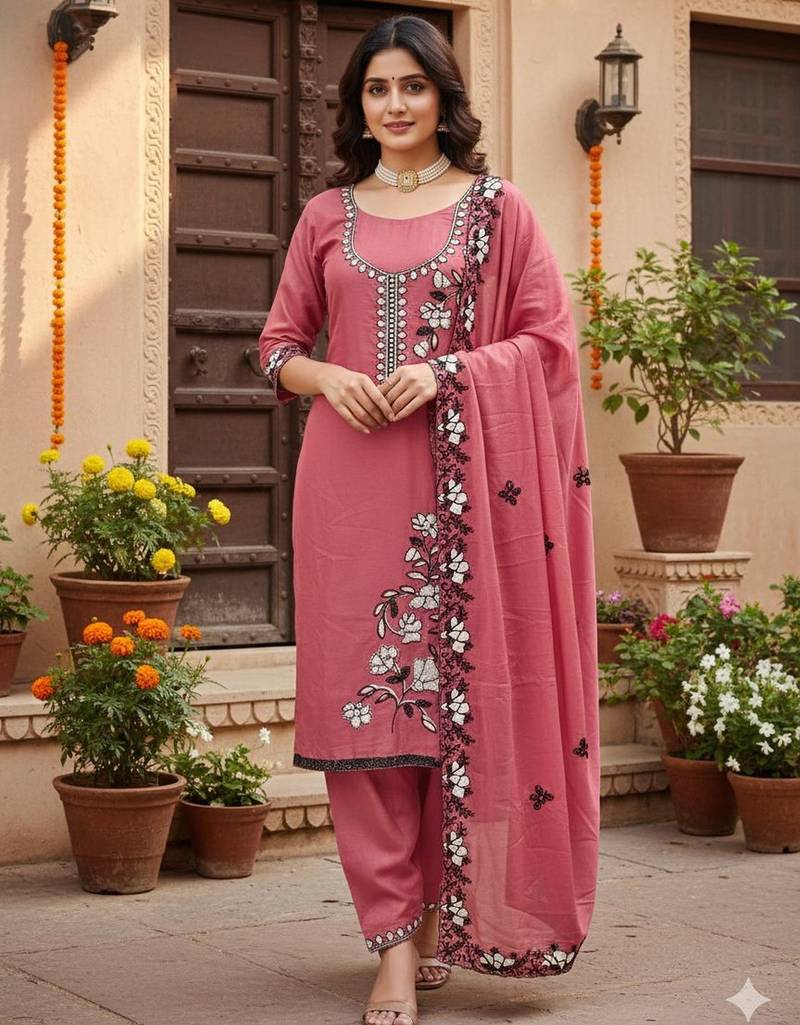 Pink color star georgette fabric embroiderd salwar kameez