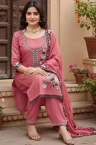 Pink color star georgette fabric embroiderd salwar kameez