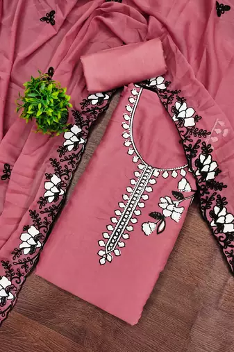 Pink color star georgette fabric embroiderd salwar kameez