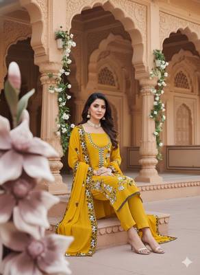 Yellow color star georgette fabric embroiderd salwar kameez 2
