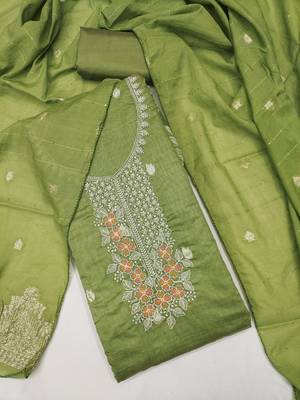 Green color graceful partywear ethnic dani cotton fabric suit for girls 3