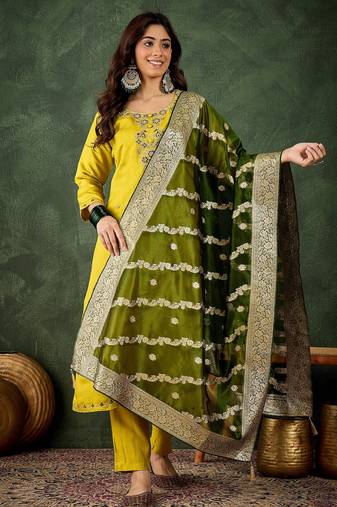 lemon fancy viscose rayon kurta set
