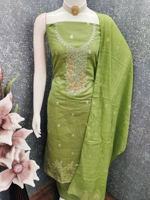 Green color graceful partywear ethnic dani cotton fabric suit for girls 4