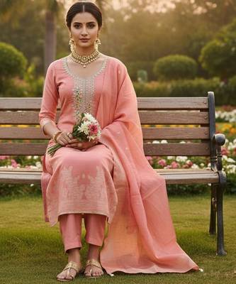 Pink color graceful partywear ethnic dani cotton fabric suit for girls 2