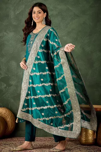 green fancy viscose rayon kurta set