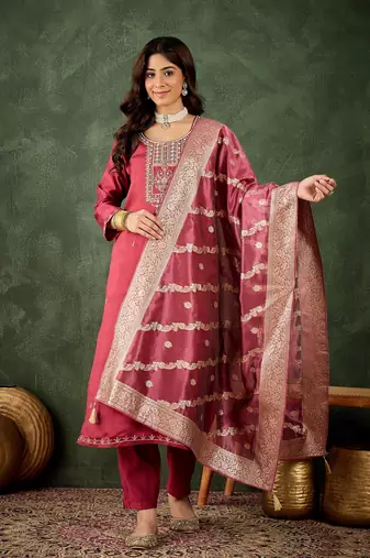 pink fancy viscose rayon kurta set