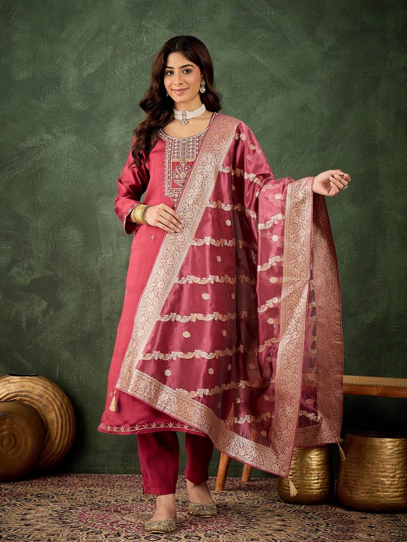 pink fancy viscose rayon kurta set