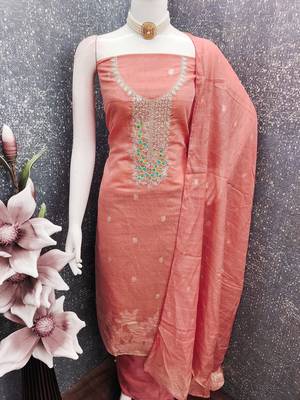 Pink color graceful partywear ethnic dani cotton fabric suit for girls 4