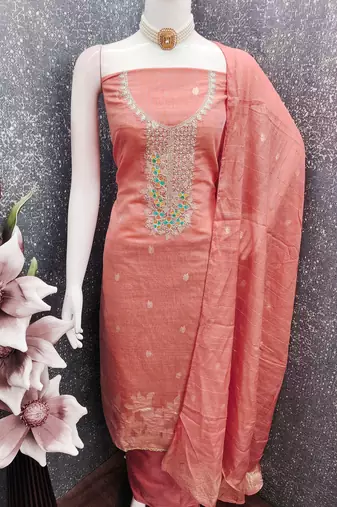Pink color graceful partywear ethnic dani cotton fabric suit for girls