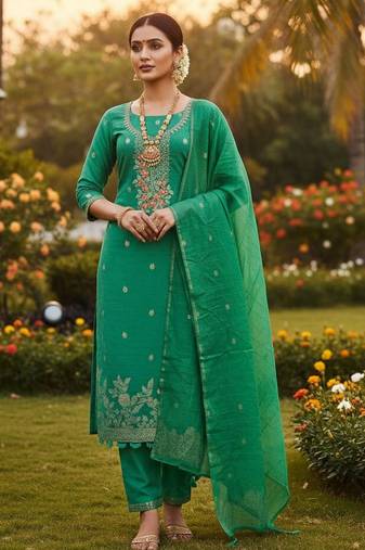 Sea green color graceful partywear ethnic dani cotton fabric suit for girls
