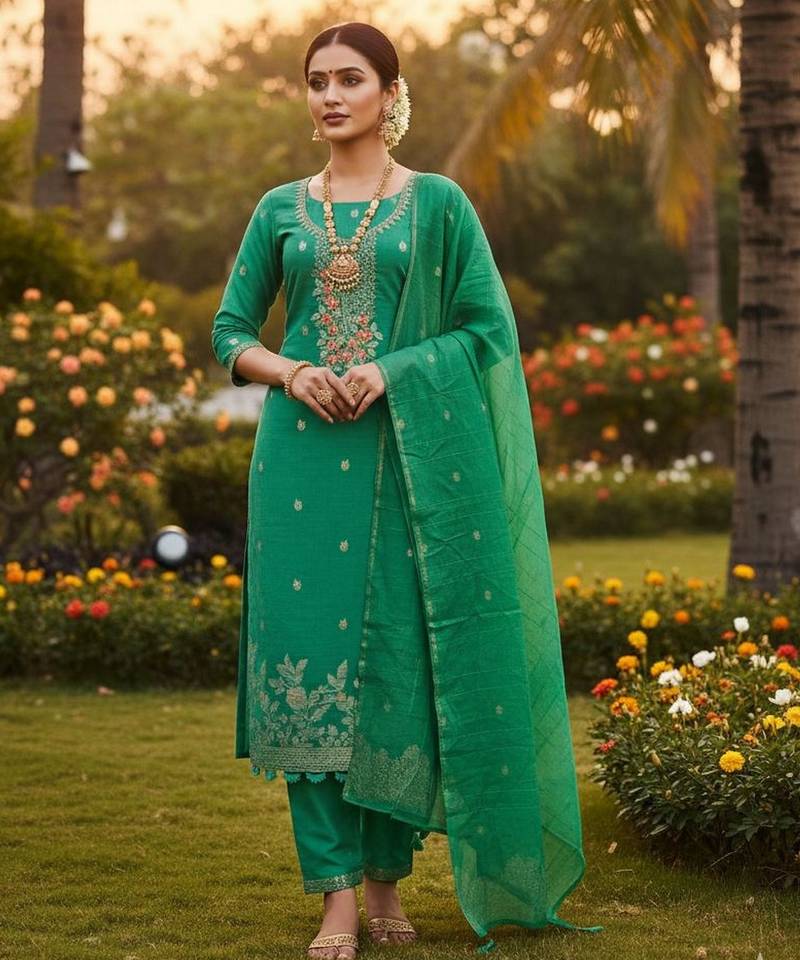 Sea green color graceful partywear ethnic dani cotton fabric suit for girls