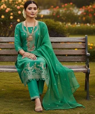 Sea green color graceful partywear ethnic dani cotton fabric suit for girls 2