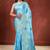 Sky Blue Satin silk blend Saree with Gold Zari Meena Peacock Work 