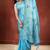 Sky Blue Satin silk blend Saree with Gold Zari Meena Peacock Work 