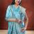 Sky Blue Satin silk blend Saree with Gold Zari Meena Peacock Work 