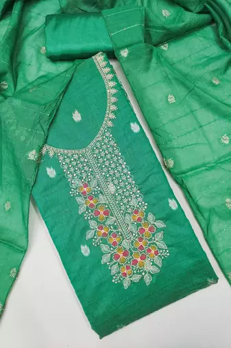 Sea green color graceful partywear ethnic dani cotton fabric suit for girls