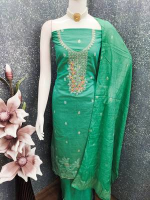 Sea green color graceful partywear ethnic dani cotton fabric suit for girls 4