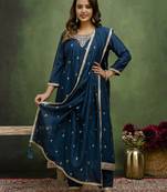 teal fancy silk blend kurta set